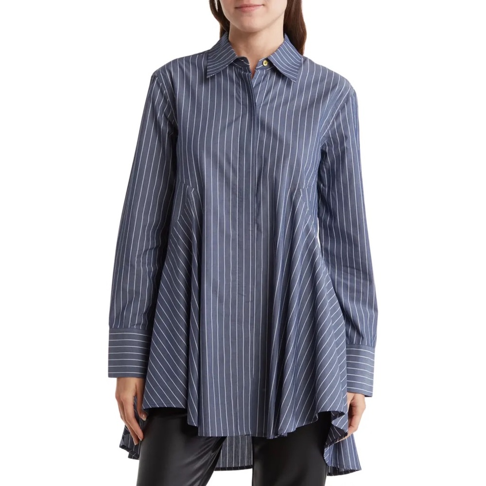 Donna Karan Blue Striped Long Sleeve Shirt/Dress Size Small